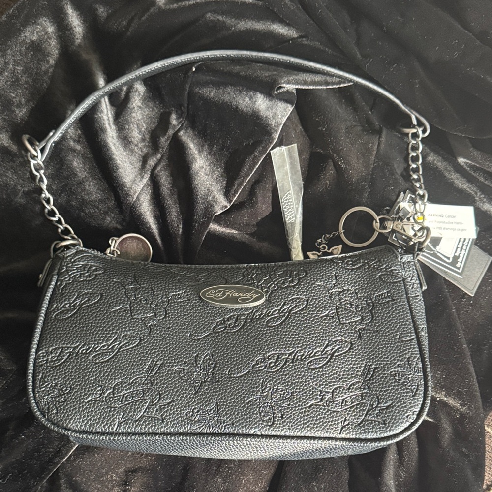 Ed Hardy Black Embossed Shoulder Bag